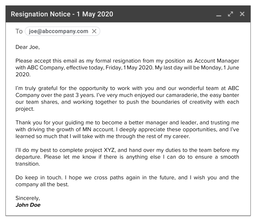 Simple Resignation Letter Sle Singapore Infoupdate